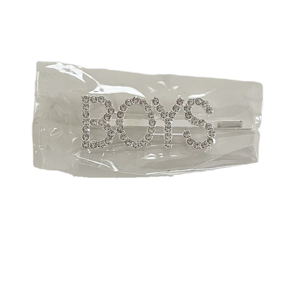 Crystal Rhinestone Studded Metal Hair Pin Accessory “BOYS”